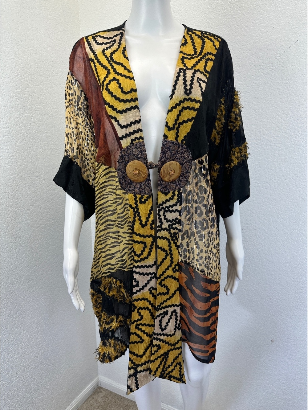 Vtg Sterling Styles One Size Kimono Animal Print Tribal Warrior Open Front